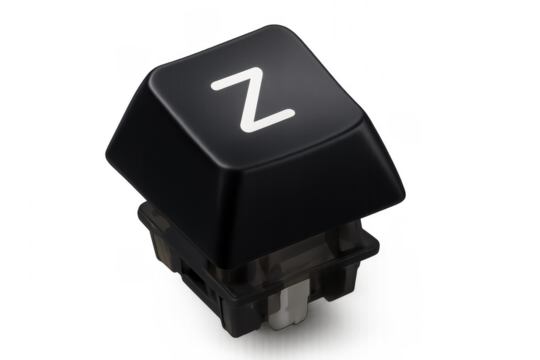 Black keyboard keycap with letter z showing on transparent background