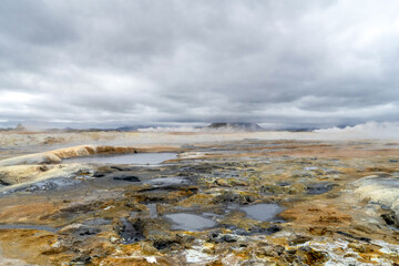 Geothermal Pools and Steam Vents at Námafjall Hverir, Iceland