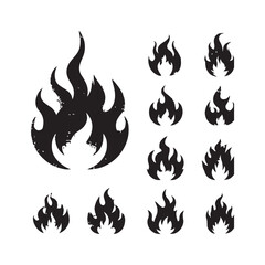 Set of Black Fire Flame Icons Vector Illustration
