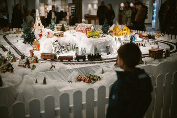 Charming Miniature Winter Wonderland with Snowy Railway and Holiday Village Display