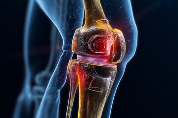 Knee joint pain inflammation arthritis medical illustration for health and wellness concept
