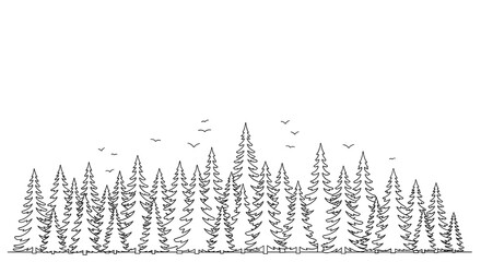 Coniferous Forest Outline Silhouette Minimalist Landscape Design Element