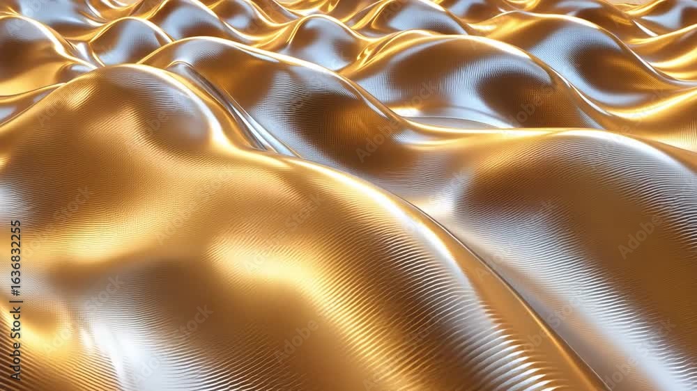 Poster shimmering golden wave texture with smooth flowing patterns and reflective surface for abstract back