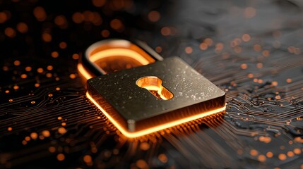 Secure your digital world with this glowing padlock on a futuristic circuit board, representing data protection and cybersecurity.
