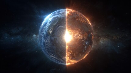 Fototapeta premium earth split fiery cosmic scene