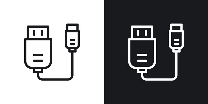USB cable icon vector symbol in Line Art Style for Design, Presentation, Website or Apps Elements.
