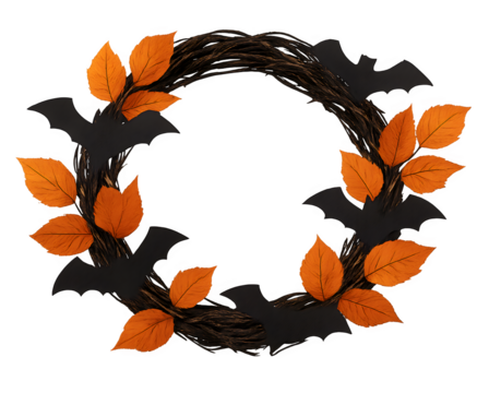 A wreath with bats and leaves on it