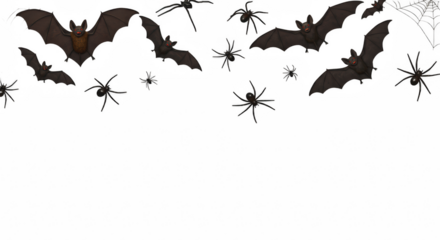 Halloween background, spider, bat, spooky tree branch isolated on transparent background, PNG