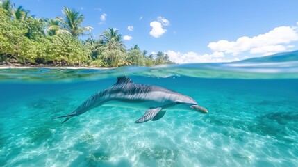 Dolphins swimming in tropical water