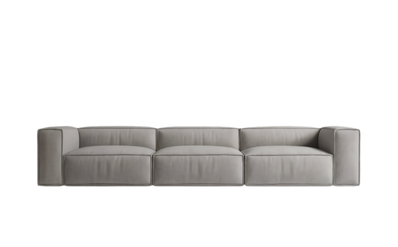 Modern modular sofa with gray fabric isolated on transparent background for a spacious and comfortable living room design