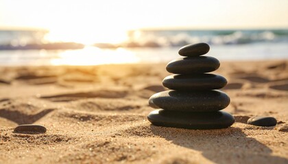 Stack of Smooth Spa Stones on Sand