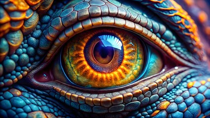 Obraz premium Intricate dragon eye with vibrant scales and detailed texture