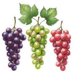 Fototapeta premium Three bunches of fresh grapes in different colors on black background