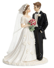 wedding figurines, bride, groom, wedding cake, isolated PNG transparent background
