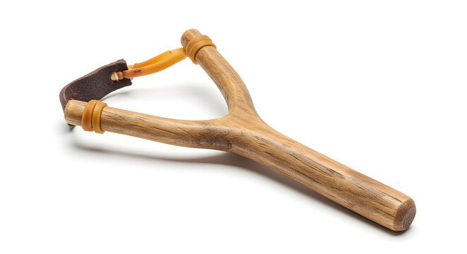 DIY Wooden Slingshot with Rubber Band &ndash; Isolated