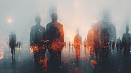 city lights blurred figures walking