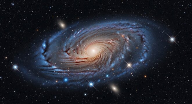Grand Design Spiral Galaxy with a Luminous Core and Swirling Blue Arms