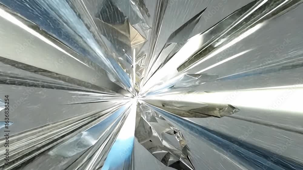 Poster abstract crystalline formation with reflective surfaces and radiant light effects creating a dynamic