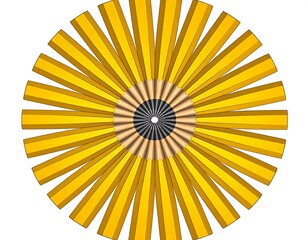 Yellow pencils radiating from a central point, forming a circular pattern