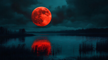 Apocalyptic red moon hanging above frozen alien wasteland high resolution picture