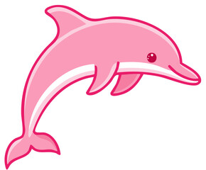 Fototapeta premium Cartoon Pink Dolphin leaping joyfully. Cute aquatic mammal illustration in bright, playful colors.