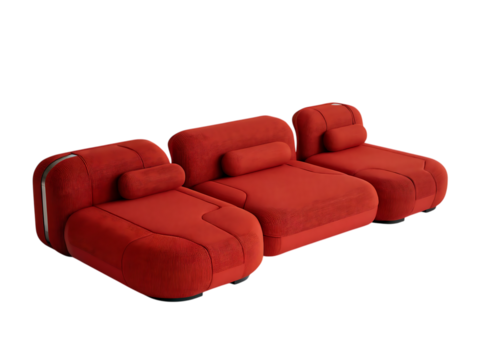 Modular red sofa set isolated on transparent background, a trendy and comfortable seating arrangement for a modern living room