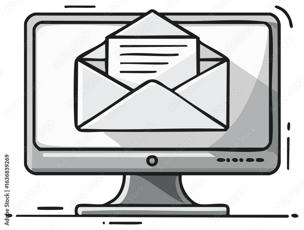 Fototapete computer screen displaying an open envelope with message content in modern grey tones