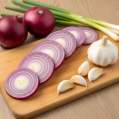 Onion and garlic, Red Onion Slices and Garlic Prep.