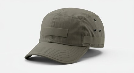 A practical, olive-green military-style baseball cap with a flat brim and hook-and-loop patches for customization.