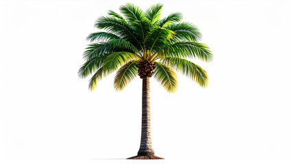 Obraz premium Realistic 3D model of a tall palm tree with lush green fronds and textured trunk, isolated on a clean white background.