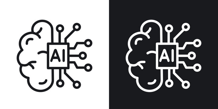 AI brain icon vector symbol in Line Art Style for Design, Presentation, Website or Apps Elements.
