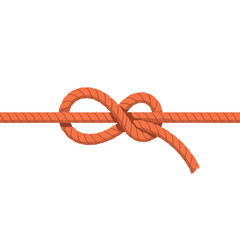 Close up of a figure eight knot tied in an orange climbing rope