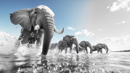 Drinking herd of Elephants.