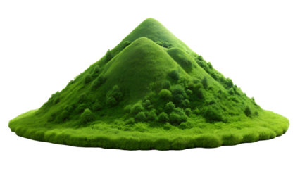 Lush green hill with grass and vegetation, a natural landscape isolated on transparent background, perfect for environmental concepts