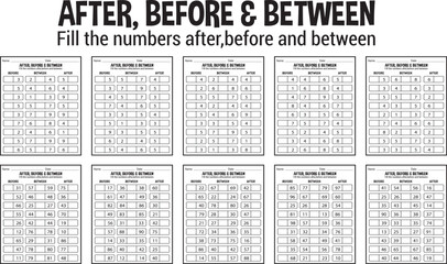 Before after between vector illustration number worksheets
