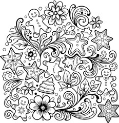 Fototapeta premium christmas, pattern, flower, vector, floral, design, seamless, vintage, illustration, ornament, decoration, art, wallpaper, nature, decor, texture, element, flowers, mandala, leaf, retro, ornate, lace,