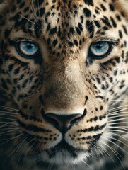Fototapeta premium extreme closeup of african leopard in front face staring at camera wildlife photography