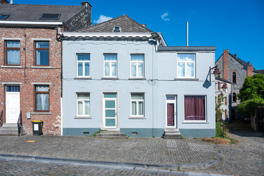 Colorful houses in a row in the village of Arquennes Seneffe, Hainaut, Belgium