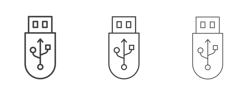 usb drive icon vector Graphics. Black thin lines icons