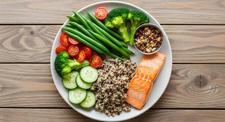 Healthy Balanced Meal with Salmon Quinoa and Fresh Vegetables for Clean Eating