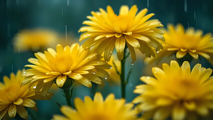 yellow flowers on blue background