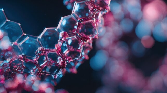 pink blue hexagonal molecule structure
