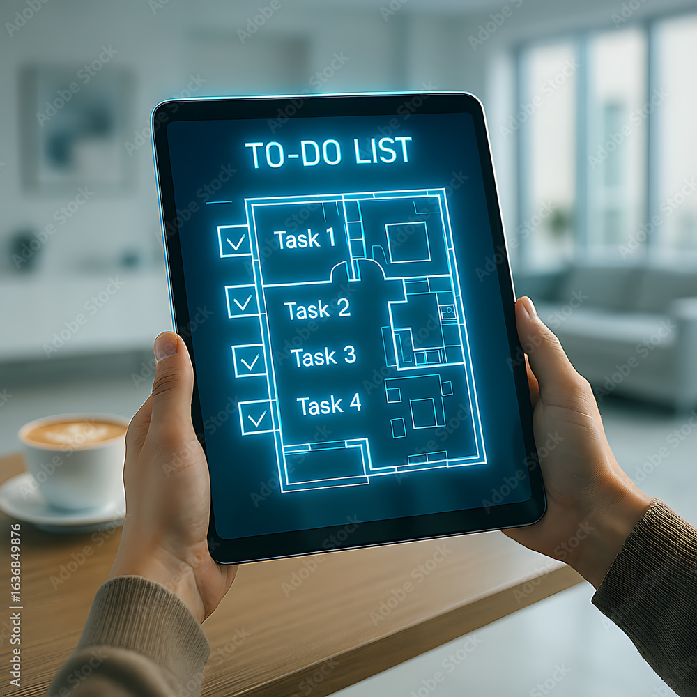 Poster efficiently managing tasks and workflow with a digital to-do list for enhanced productivity at home