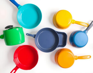 Colorful cookware collection with vibrant pots and pans