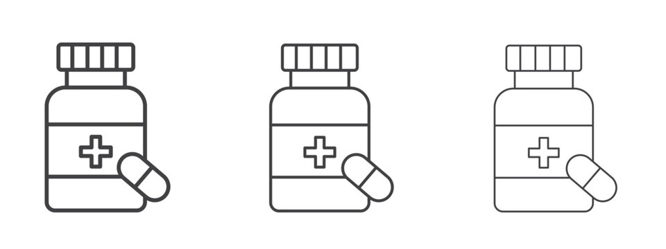 Pill bottle icon vector Graphics. Black thin lines icons