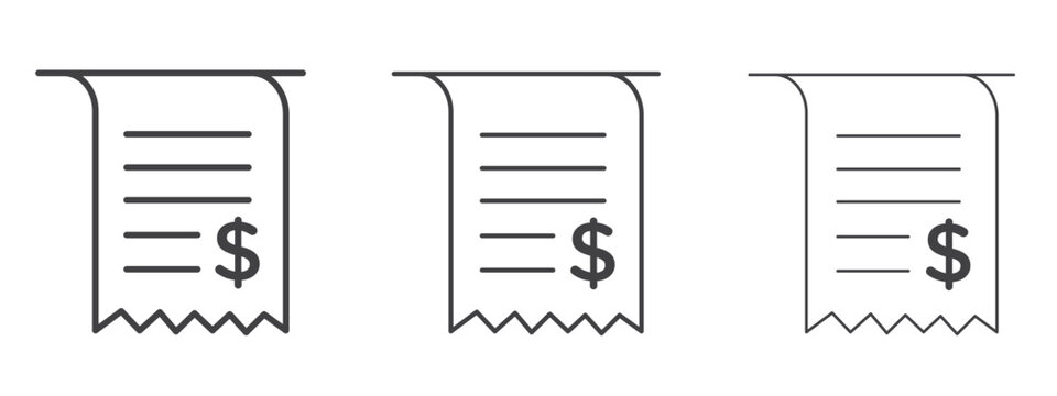 Payment receipt icon vector Graphics. Black thin lines icons