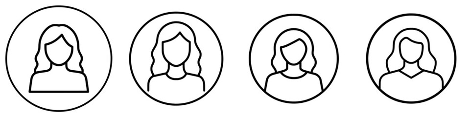 A circular icon representing a female user's profile, designed for use on apps and websites, is depicted in a flat style