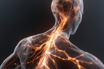 Human nervous system anatomy back view illustration for medical and science educational purposes use case