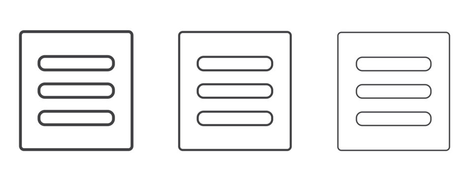 Hamburger menu icon vector Graphics. Black thin lines icons