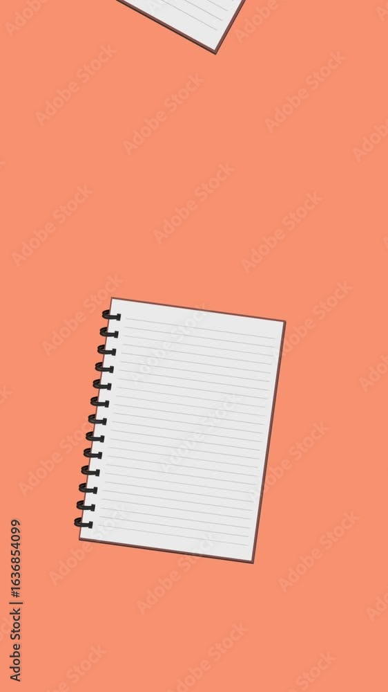 Poster animation of notebook icons over red background